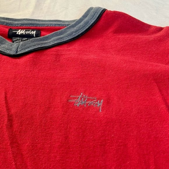 Sold! - 2000s Stussy Logo Colorblock Long Sleeve V-Neck Tee - Picture 3 of 4